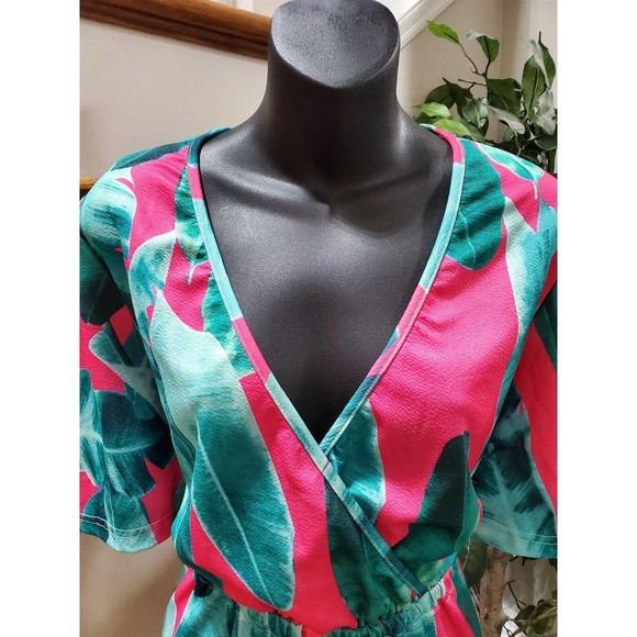 Famulily Women's Pink & Blue 100% Polyester V-Neck 3/4 Sleeve Casual Romper L - Picture 6 of 11